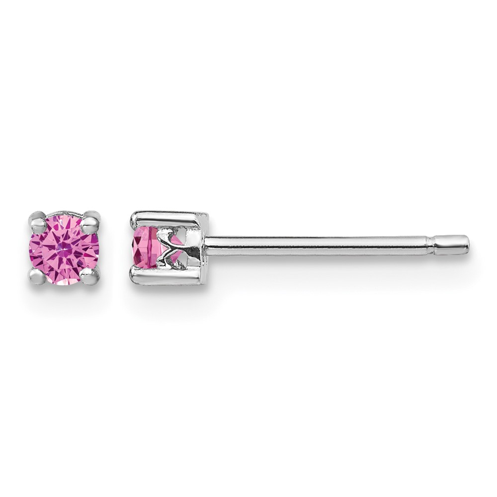 Sterling Silver Rhod-pltd 3mm Round Cr. Pink Sapphire Post Earrings
