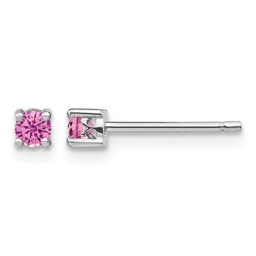 Sterling Silver Rhod-pltd 3mm Round Cr. Pink Sapphire Post Earrings