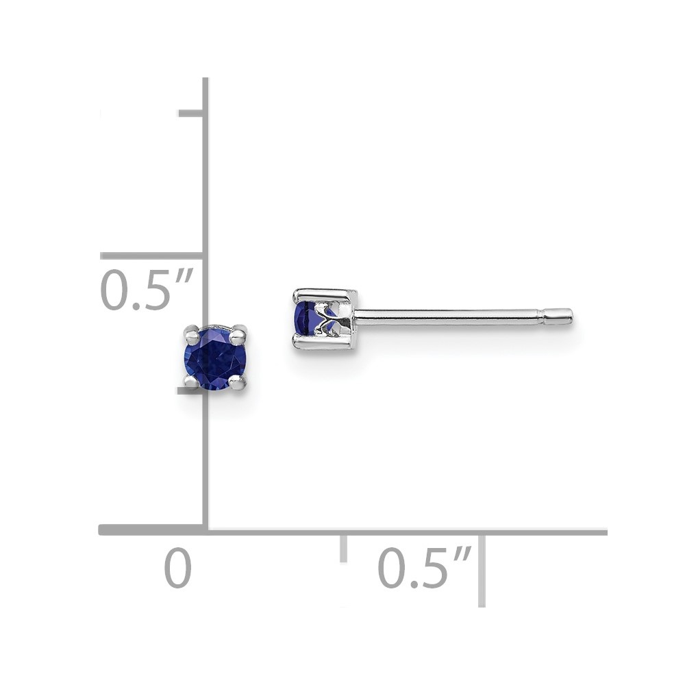 Sterling Silver Rhod-pltd 3mm Round Created Sapphire Post Earrings (QBE25SEP)