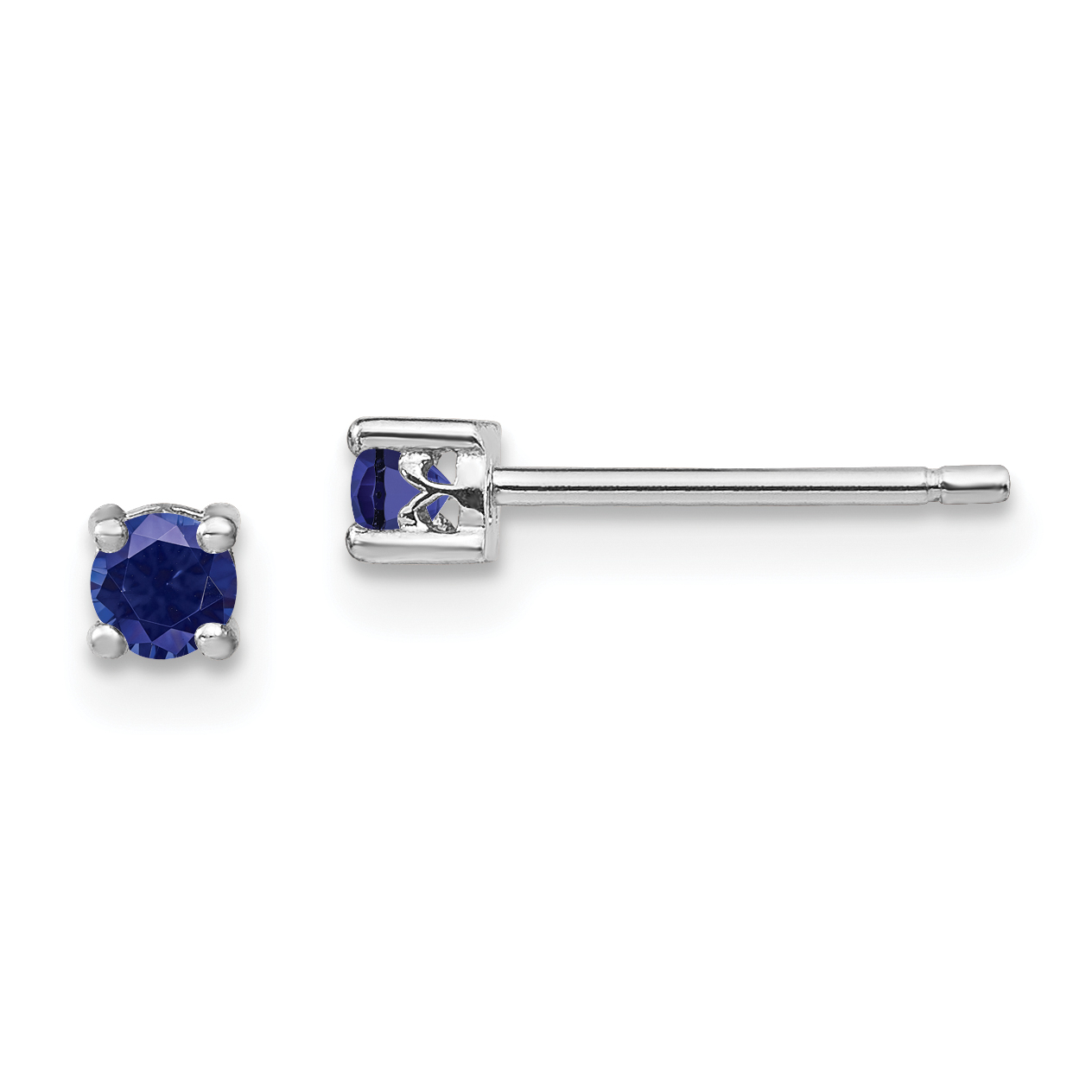 Sterling Silver Rhod-pltd 3mm Round Created Sapphire Post Earrings (QBE25SEP)