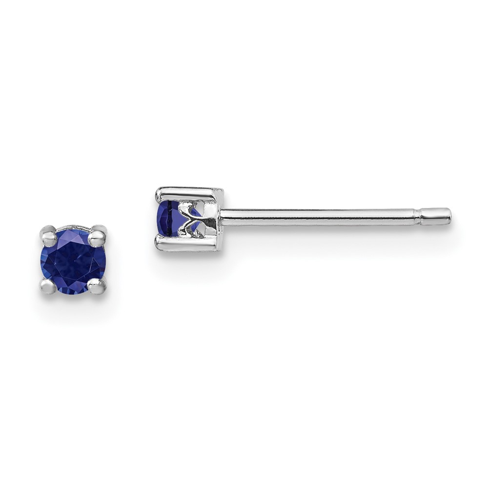 Sterling Silver Rhod-pltd 3mm Round Created Sapphire Post Earrings (QBE25SEP)