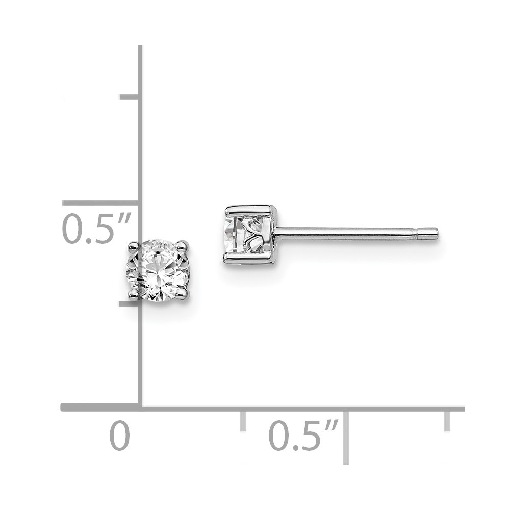Sterling Silver Rhodium-plated 4mm Round White Topaz Post Earrings (QBE26APR)