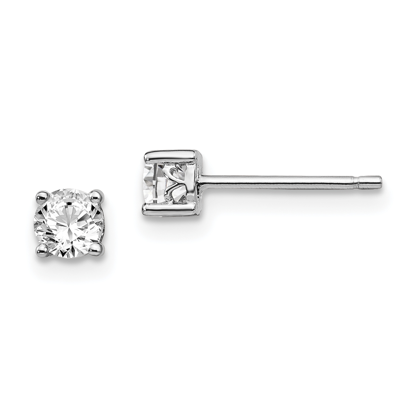 Sterling Silver Rhodium-plated 4mm Round White Topaz Post Earrings (QBE26APR)
