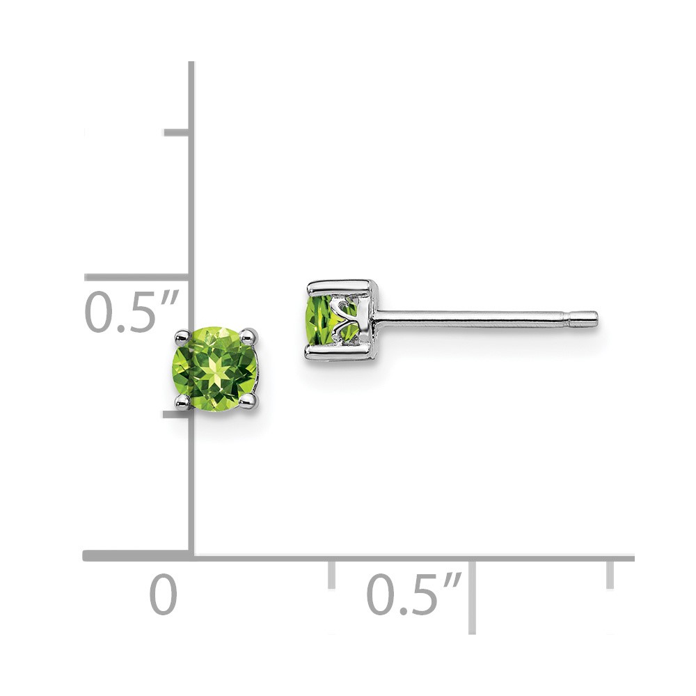 Sterling Silver Rhodium-plated 4mm Round Peridot Post Earrings (QBE26AUG)