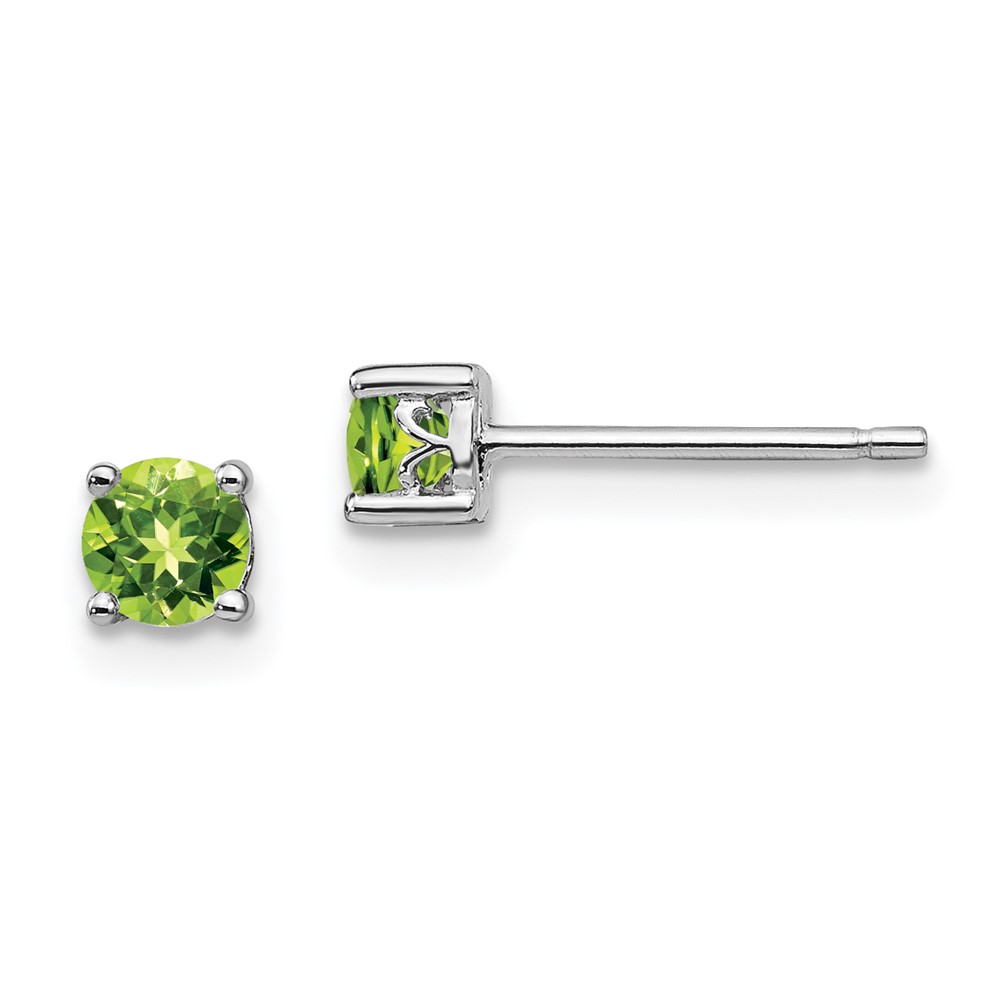 Sterling Silver Rhodium-plated 4mm Round Peridot Post Earrings (QBE26AUG)