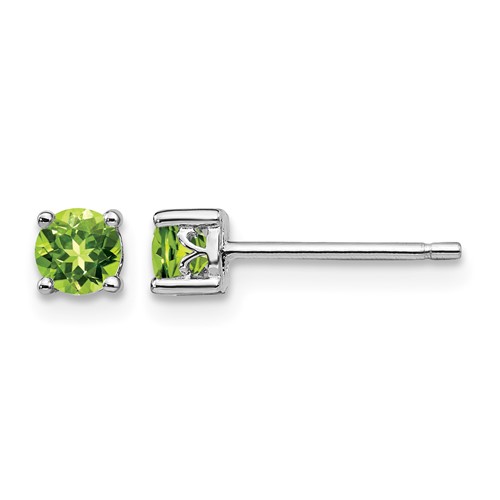 Sterling Silver Rhodium-plated 4mm Round Peridot Post Earrings