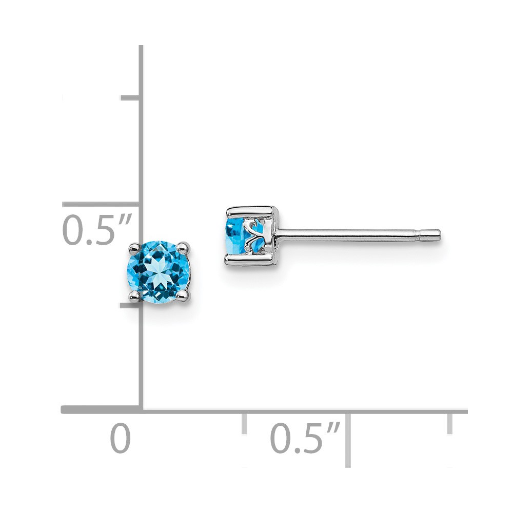 Sterling Silver Rhodium-plated 4mm Round Swiss Blue Topaz Post Earrings (QBE26DEC)