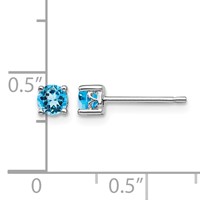 Sterling Silver Rhodium-plated 4mm Round Swiss Blue Topaz Post Earrings view 4