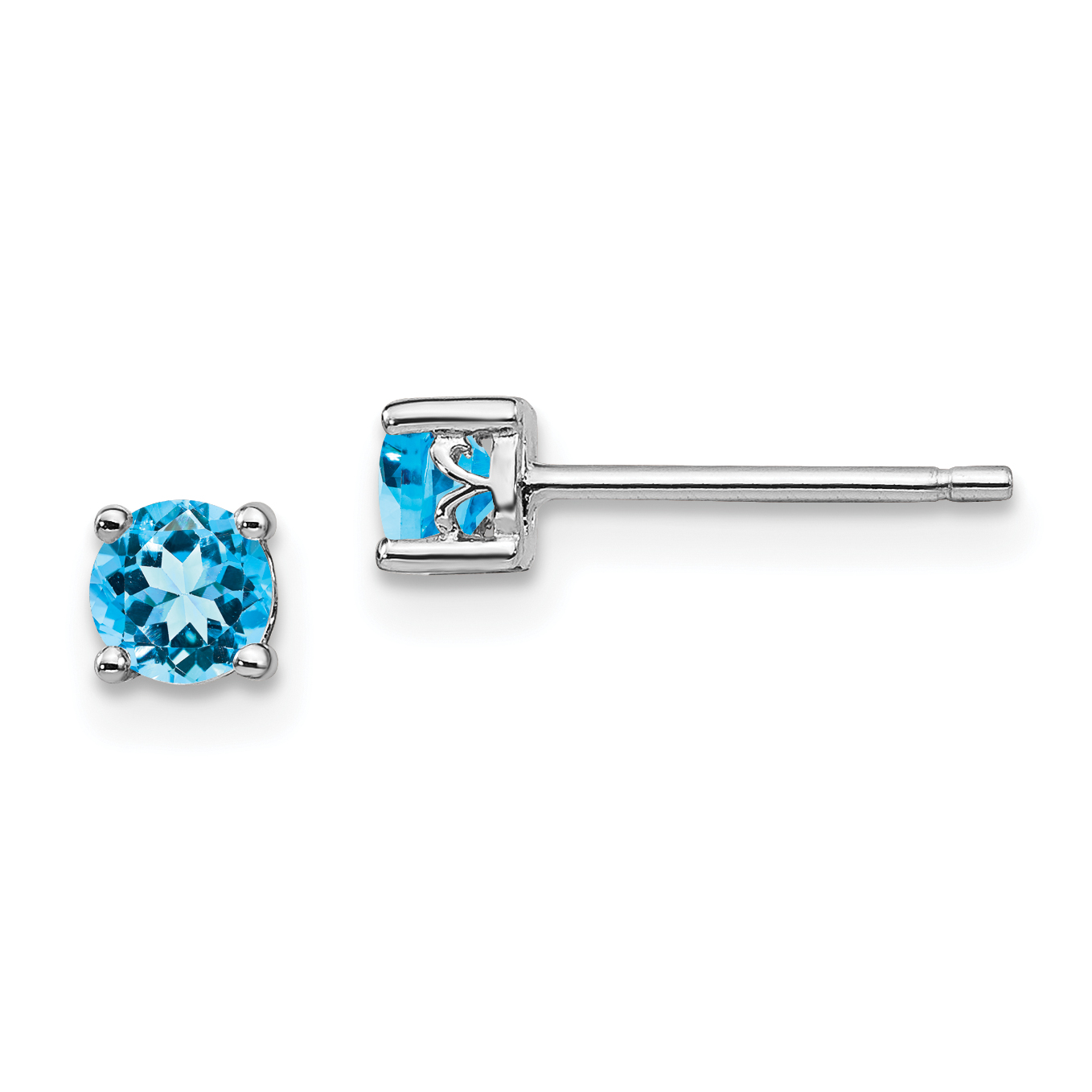 Sterling Silver Rhodium-plated 4mm Round Swiss Blue Topaz Post Earrings (QBE26DEC)