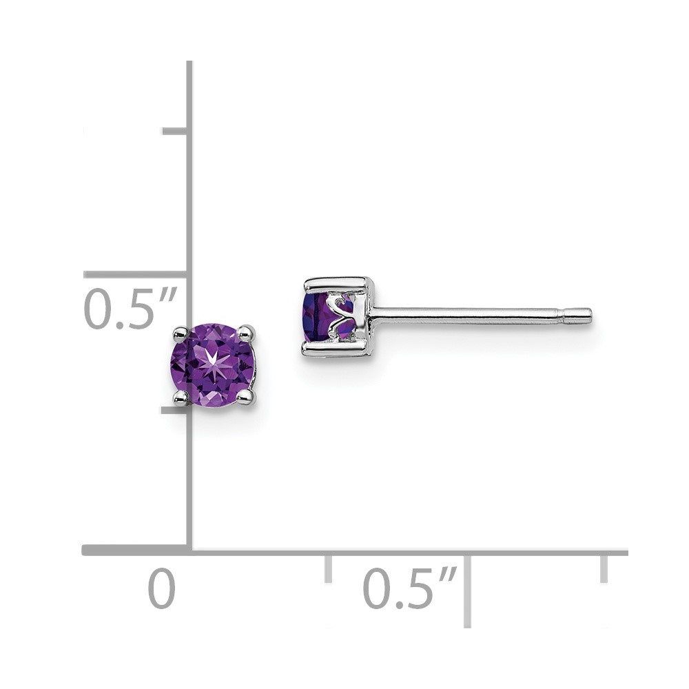 Sterling Silver Rhodium-plated 4mm Round Amethyst Post Earrings (QBE26FEB)