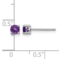 Sterling Silver Rhodium-plated 4mm Round Amethyst Post Earrings view 4