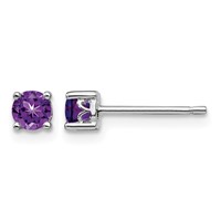 Sterling Silver Rhodium-plated 4mm Round Amethyst Post Earrings view 1