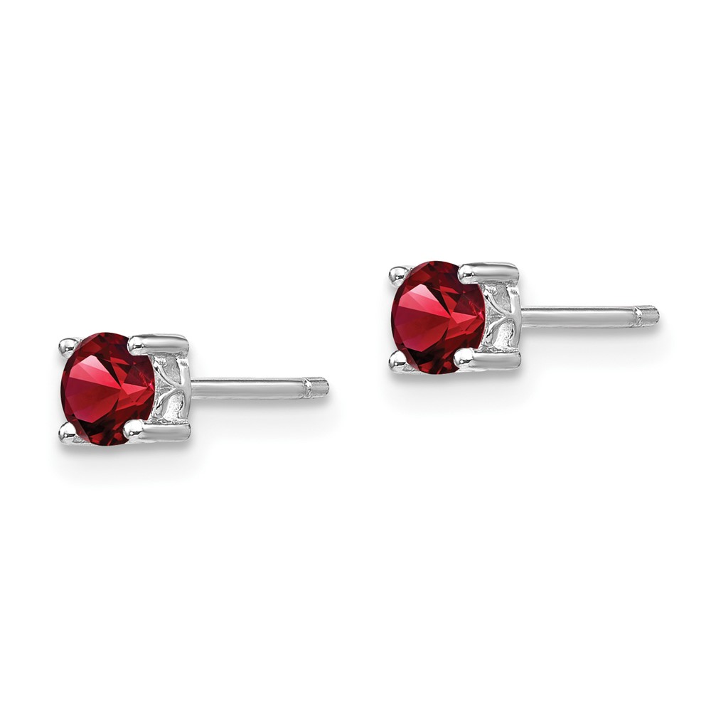 Sterling Silver Rhodium-plated 4mm Round Garnet Post Earrings (QBE26JAN)