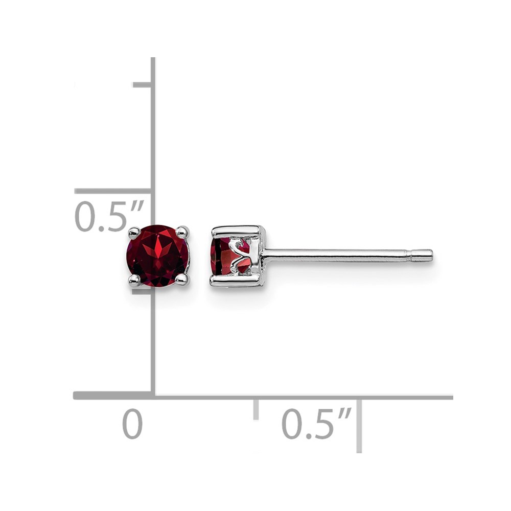 Sterling Silver Rhodium-plated 4mm Round Garnet Post Earrings (QBE26JAN)