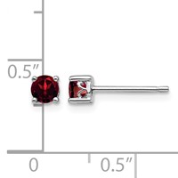 Sterling Silver Rhodium-plated 4mm Round Garnet Post Earrings view 4