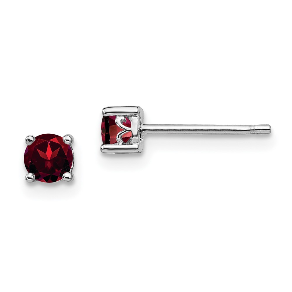 Sterling Silver Rhodium-plated 4mm Round Garnet Post Earrings (QBE26JAN)