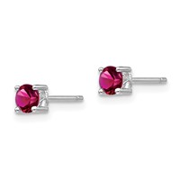 Sterling Silver Rhodium-plated 4mm Round Created Ruby Post Earrings view 2
