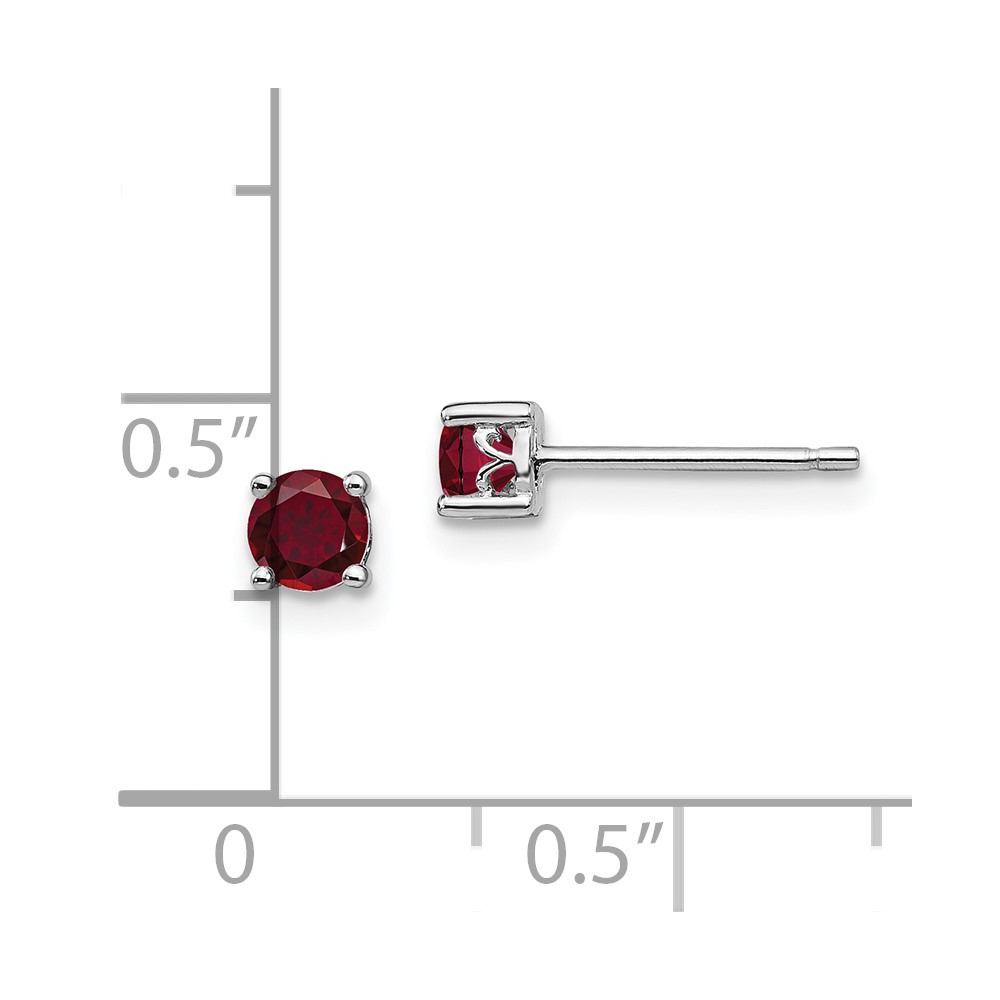 Sterling Silver Rhodium-plated 4mm Round Created Ruby Post Earrings (QBE26JUL)