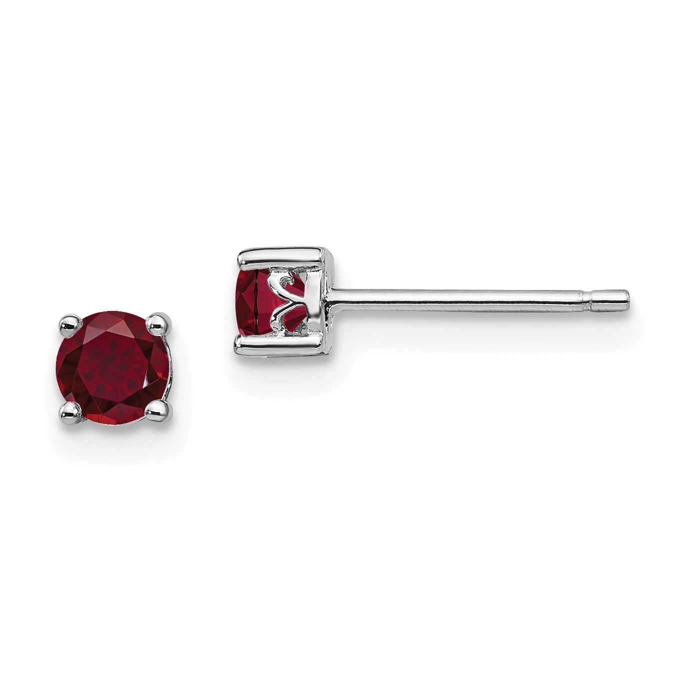 Sterling Silver Rhodium-plated 4mm Round Created Ruby Post Earrings (QBE26JUL)