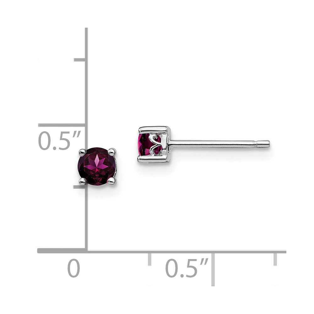 Sterling Silver Rhodium-plated 4mm Round Rhodolite Garnet Post Earrings (QBE26JUN)