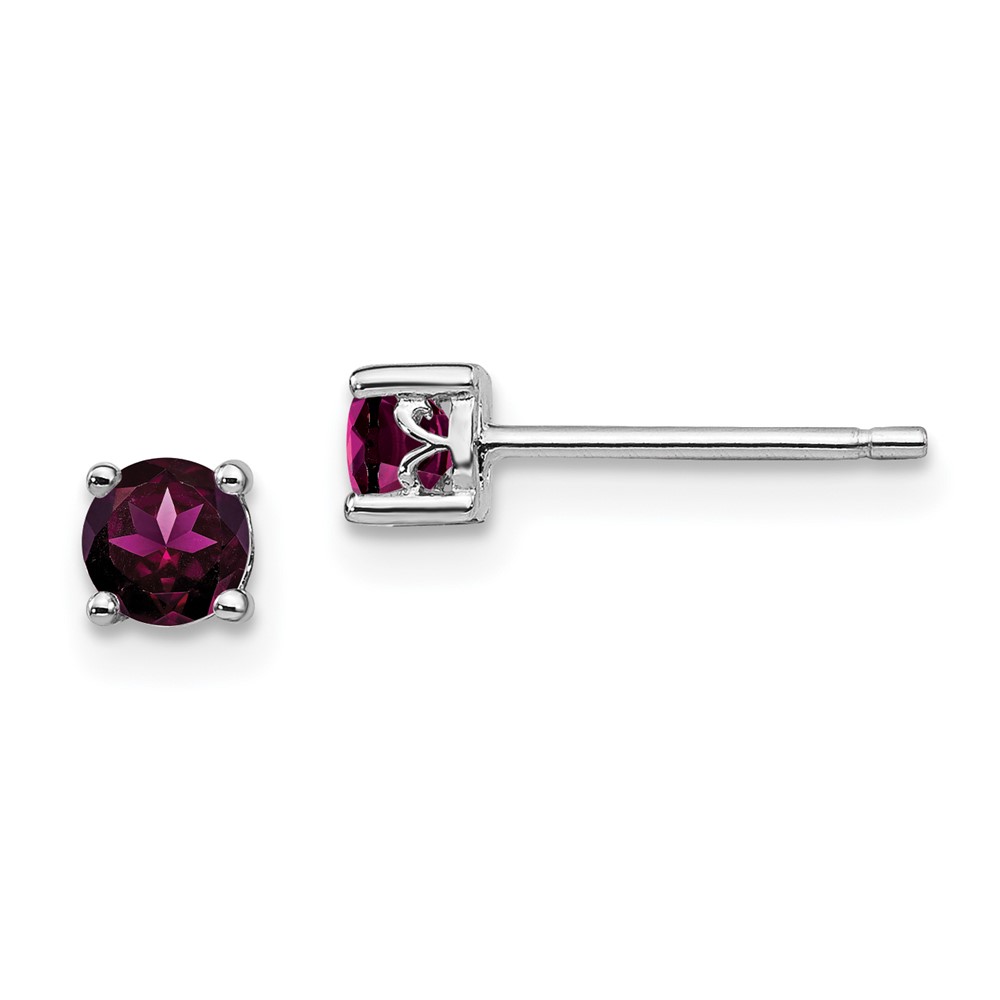 Sterling Silver Rhodium-plated 4mm Round Rhodolite Garnet Post Earrings (QBE26JUN)
