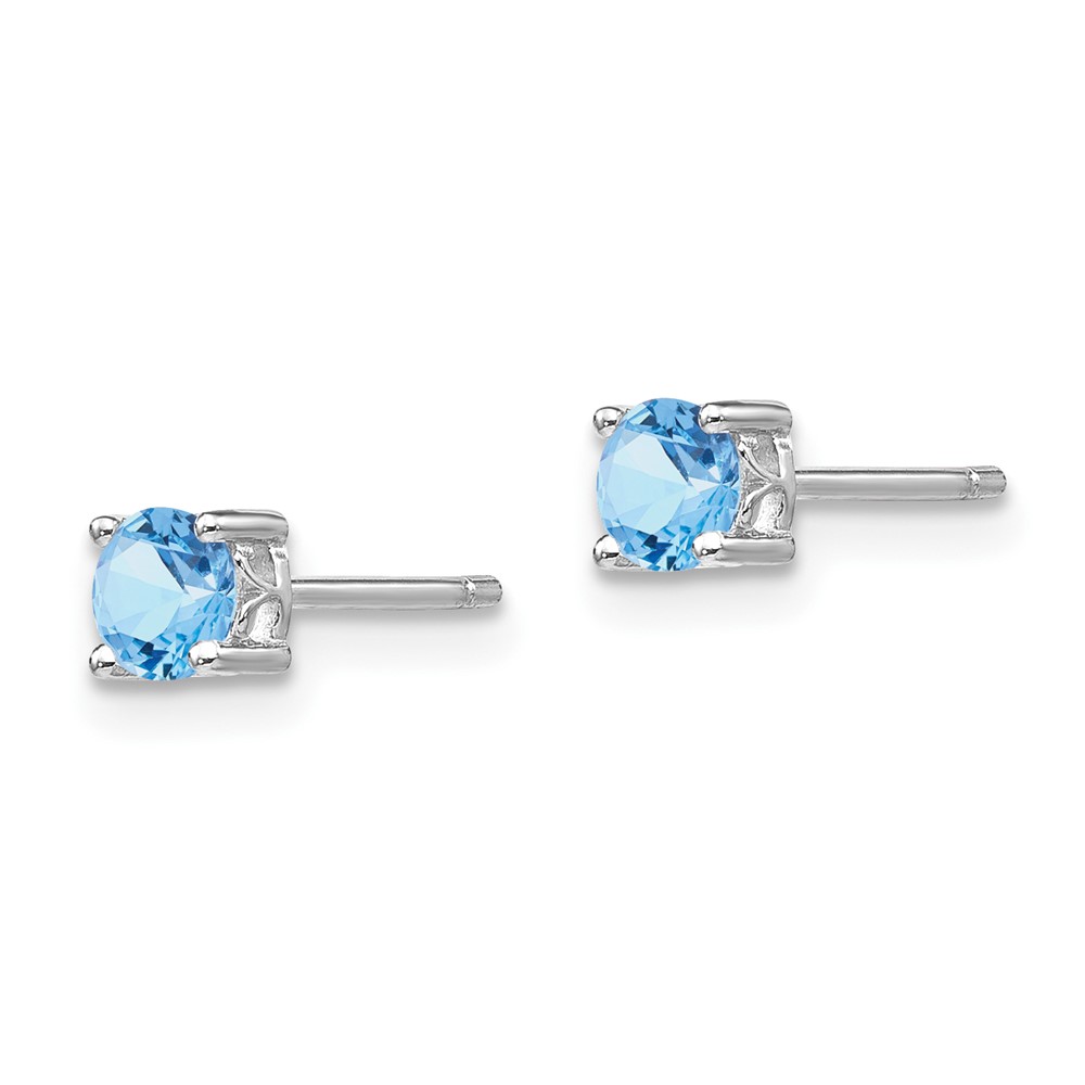 Sterling Silver Rhodium-plated 4mm Round Aquamarine Post Earrings (QBE26MAR)