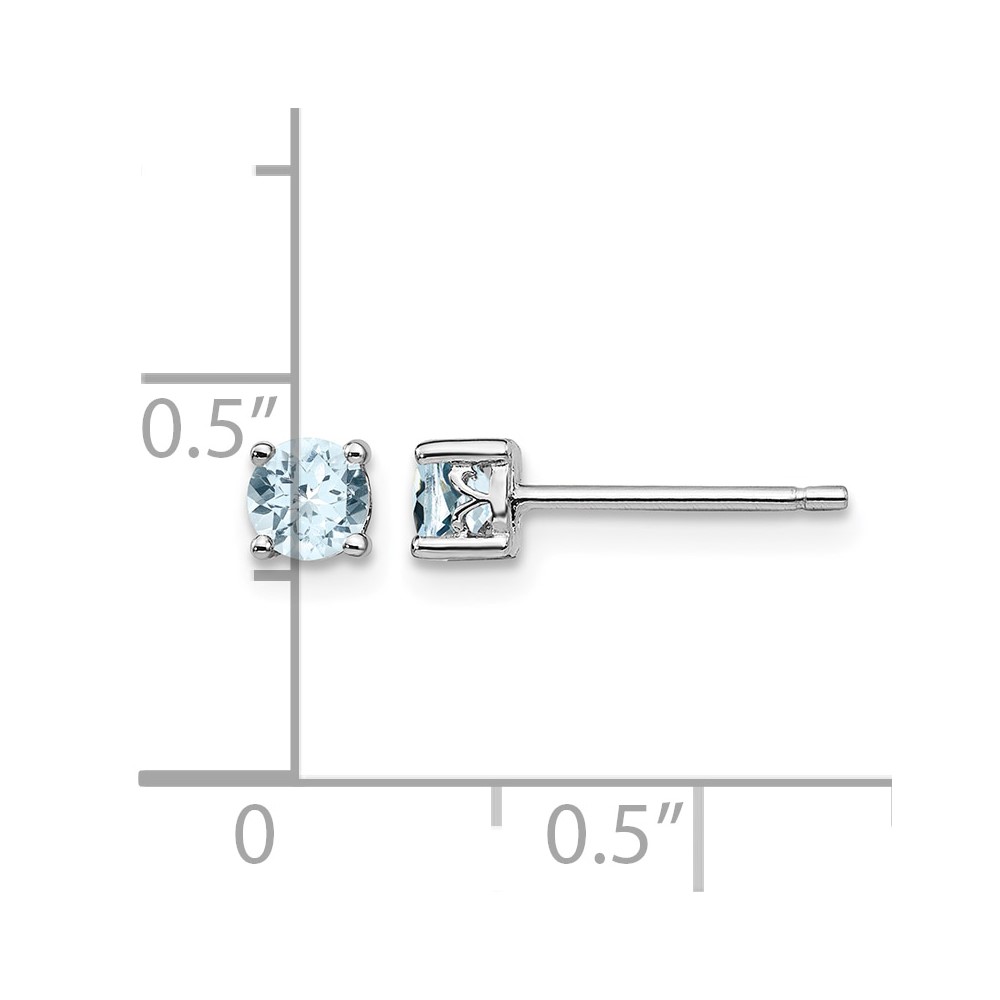 Sterling Silver Rhodium-plated 4mm Round Aquamarine Post Earrings (QBE26MAR)