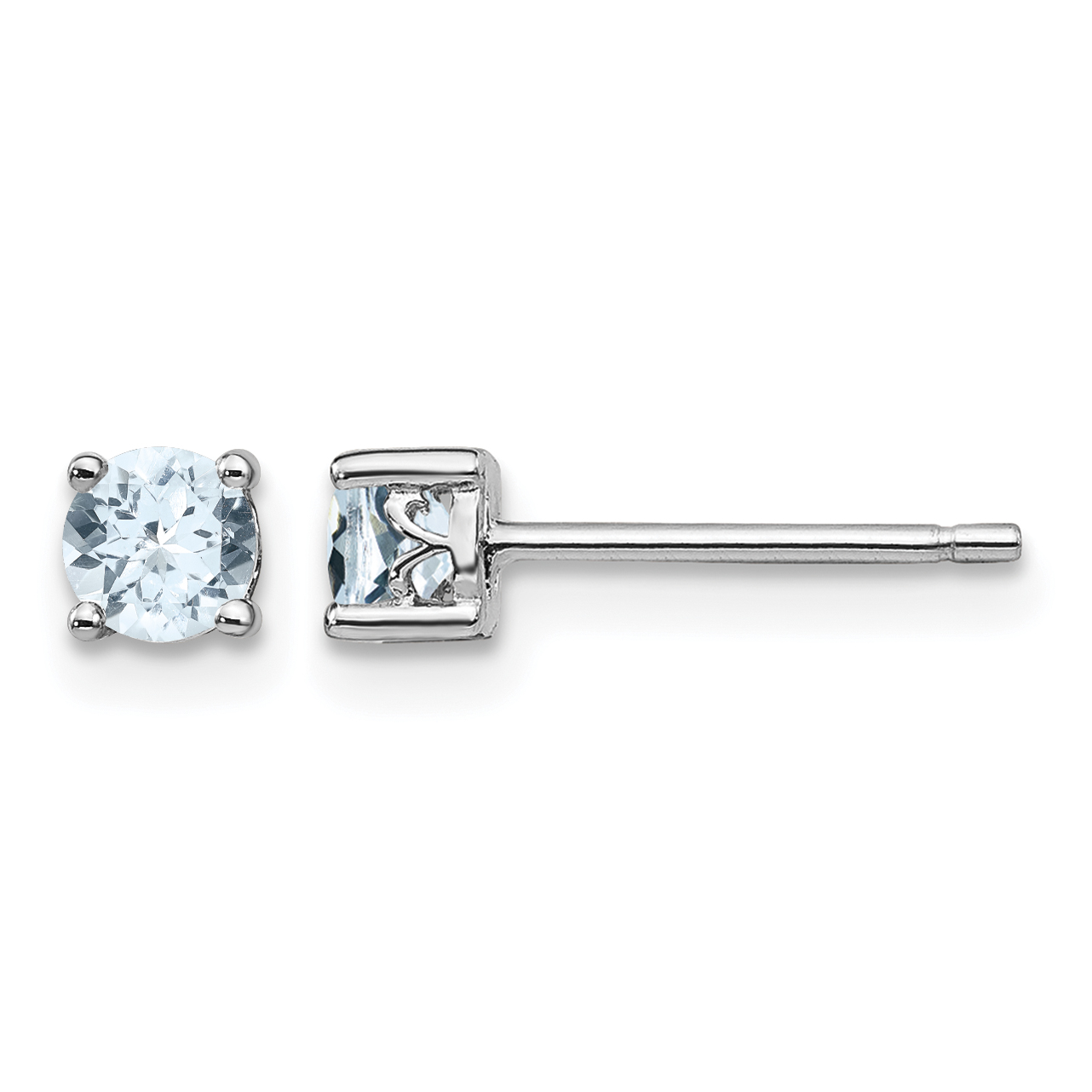 Sterling Silver Rhodium-plated 4mm Round Aquamarine Post Earrings (QBE26MAR)