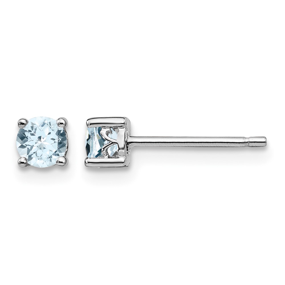 Sterling Silver Rhodium-plated 4mm Round Aquamarine Post Earrings (QBE26MAR)