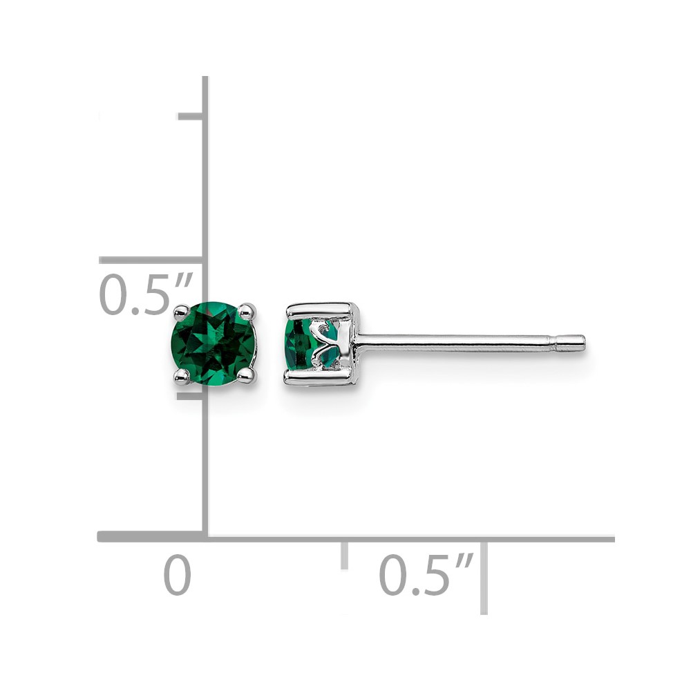 Sterling Silver Rhodium-plated 4mm Round Created Emerald Post Earrings (QBE26MAY)