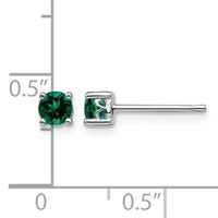 Sterling Silver Rhodium-plated 4mm Round Created Emerald Post Earrings view 4