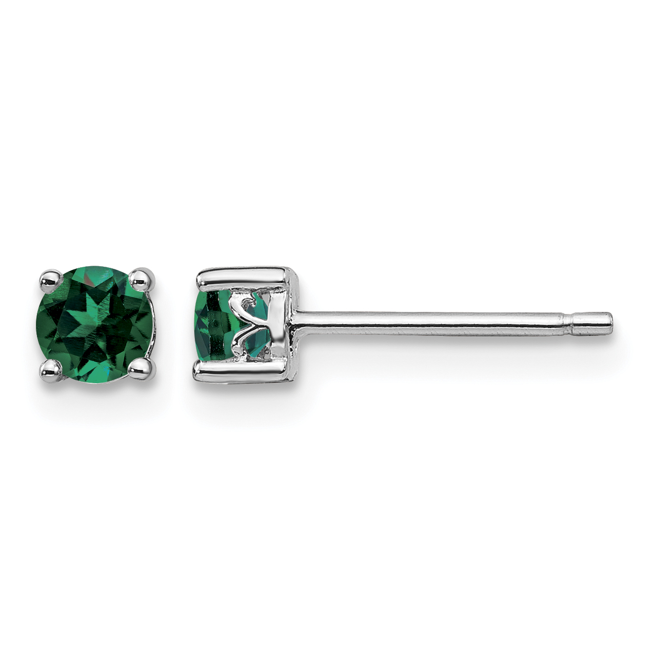 Sterling Silver Rhodium-plated 4mm Round Created Emerald Post Earrings (QBE26MAY)