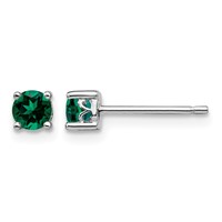 Sterling Silver Rhodium-plated 4mm Round Created Emerald Post Earrings view 1
