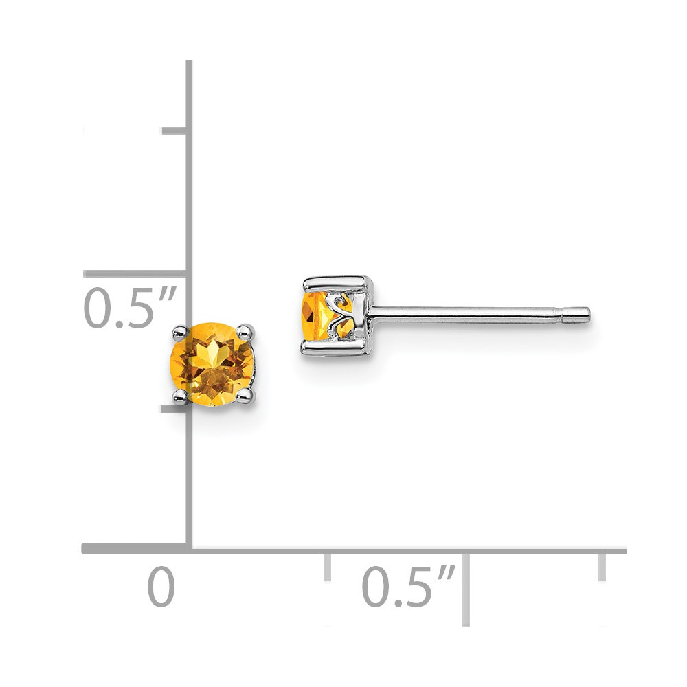 Sterling Silver Rhodium-plated 4mm Round Citrine Post Earrings (QBE26NOV)