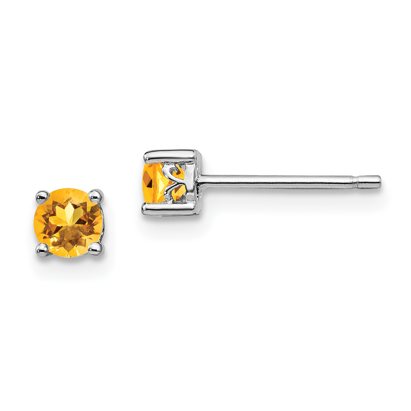Sterling Silver Rhodium-plated 4mm Round Citrine Post Earrings (QBE26NOV)