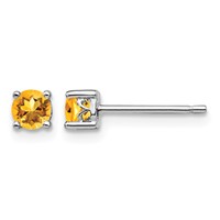 Sterling Silver Rhodium-plated 4mm Round Citrine Post Earrings view 1
