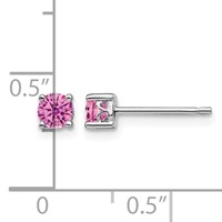 Sterling Silver Rhodium-plated 4mm Round Created Pink Sapphire Post Earring view 4