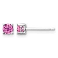 Sterling Silver Rhodium-plated 4mm Round Created Pink Sapphire Post Earring view 1