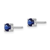 Sterling Silver Rhodium-plated 4mm Round Created Sapphire Post Earrings view 2