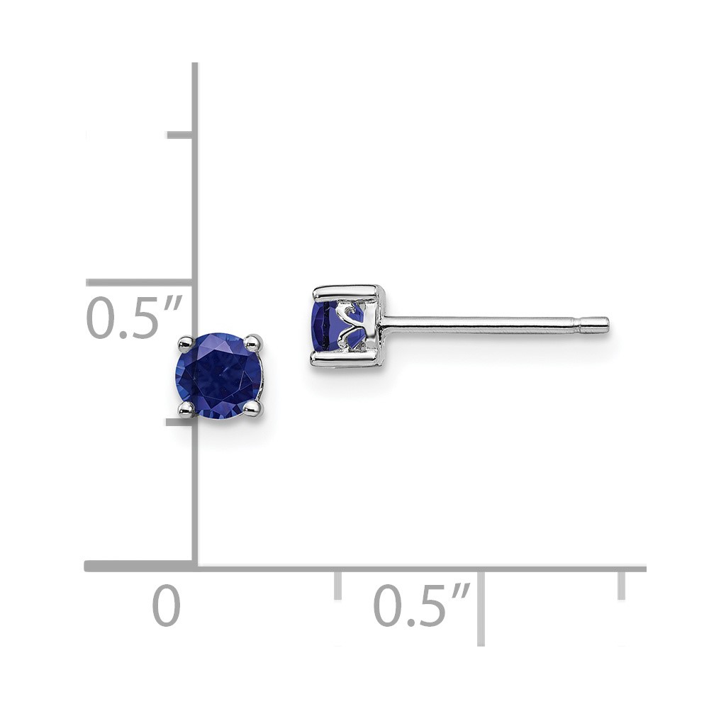 Sterling Silver Rhodium-plated 4mm Round Created Sapphire Post Earrings (QBE26SEP)