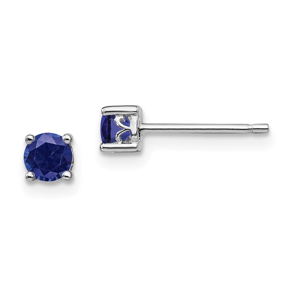 Sterling Silver Rhodium-plated 4mm Round Created Sapphire Post Earrings (QBE26SEP)