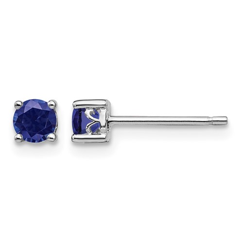 Sterling Silver Rhodium-plated 4mm Round Created Sapphire Post Earrings