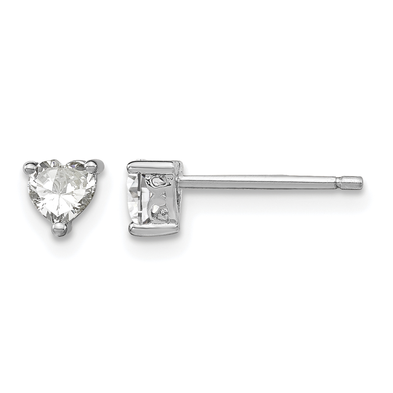 Sterling Silver Rhodium-plated 4mm Heart White Topaz Post Earrings (QBE27APR)