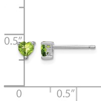 Sterling Silver Rhodium-plated 4mm Heart Peridot Post Earrings view 4