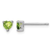 Sterling Silver Rhodium-plated 4mm Heart Peridot Post Earrings view 1