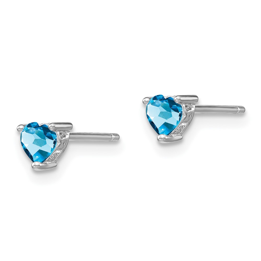 Sterling Silver Rhod-pltd 4mm Heart Swiss Blue Topaz Post Earrings (QBE27DEC)