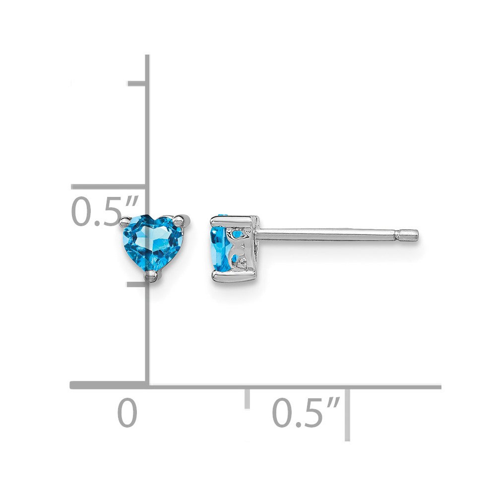 Sterling Silver Rhod-pltd 4mm Heart Swiss Blue Topaz Post Earrings (QBE27DEC)
