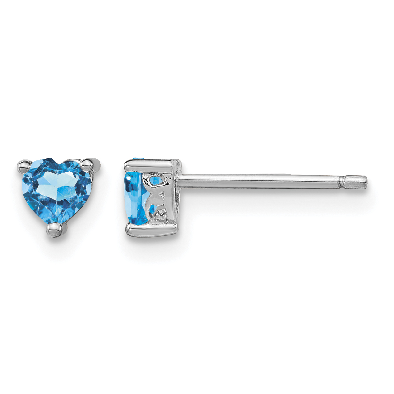 Sterling Silver Rhod-pltd 4mm Heart Swiss Blue Topaz Post Earrings (QBE27DEC)