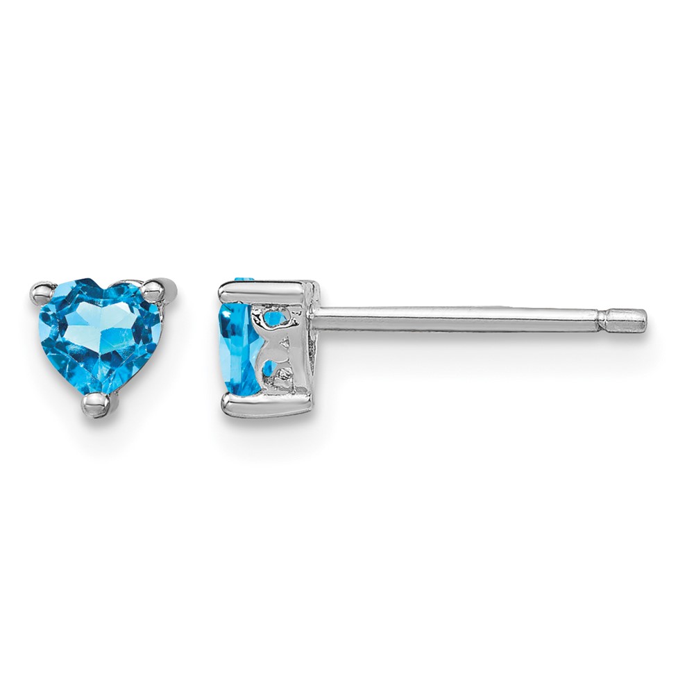 Sterling Silver Rhod-pltd 4mm Heart Swiss Blue Topaz Post Earrings (QBE27DEC)