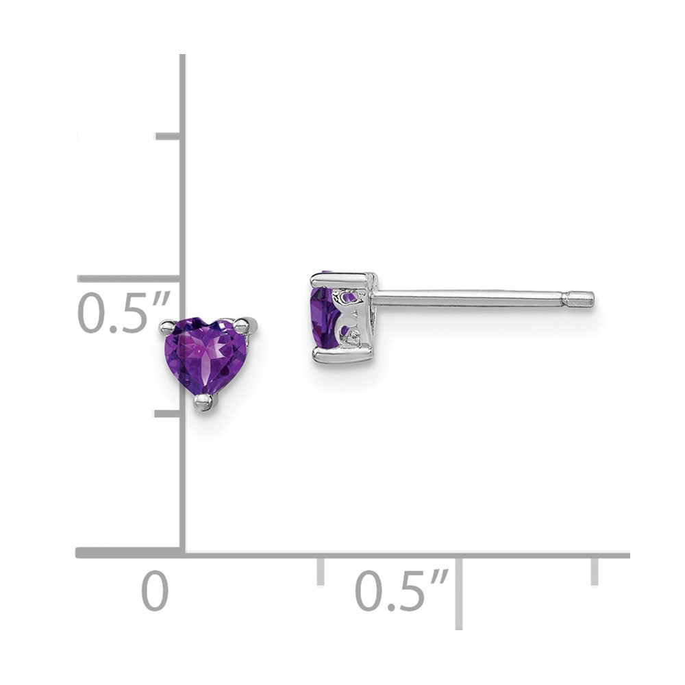 Sterling Silver Rhodium-plated 4mm Heart Amethyst Post Earrings (QBE27FEB)
